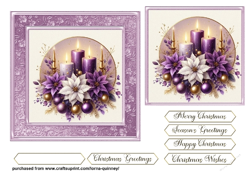 Purple & Gold Candles and Poinsettias Card Front