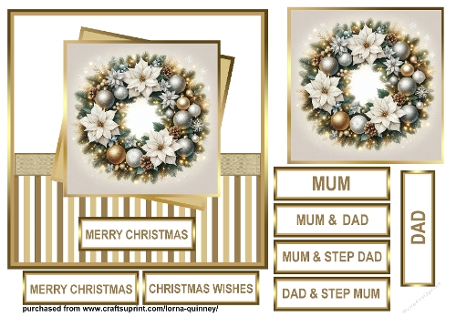 Gold Christmas Wreath Card Front