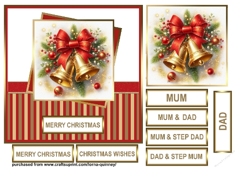 Red & Gold Christmas Bells Card Front