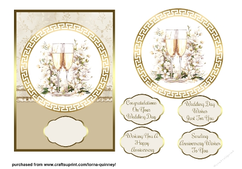 Champagne Glasses & Flowers  Wedding Card Fronts 2