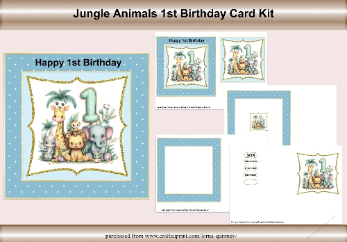 Jungle Animals 1st Birthday Card Kit