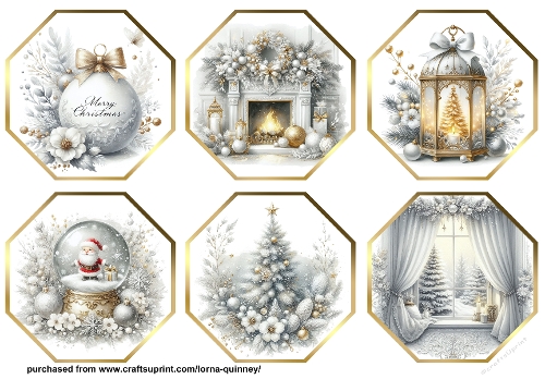 Gold & White Octagonal Christmas Scene Toppers
