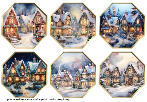 Gold Octagonal Christmas Village Toppers
