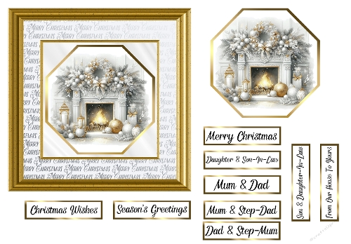 White & Gold Christmas Fireplace Card