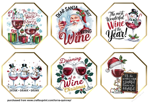  Christmas Wine Octagonal Toppers 