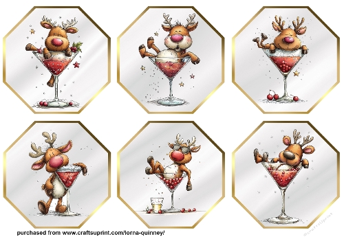 Reindeer Cocktails Octagonal Toppers