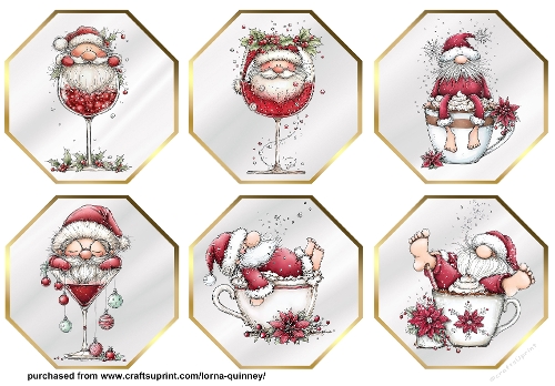 Whimsical Santa Octagonal Toppers