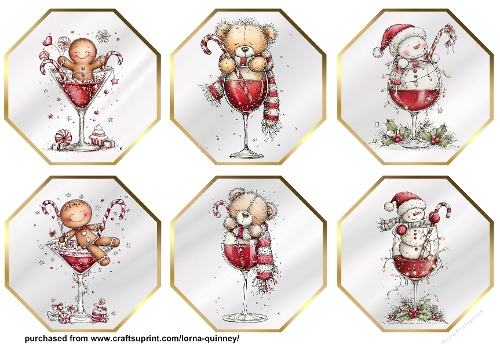 Whimsical Christmas Drinks Octagonal Toppers
