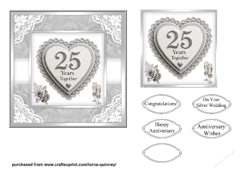 Silver Anniversary Heart Card Front