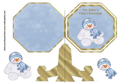 Snowman Babys 1st Christmas Plate Card - Blue