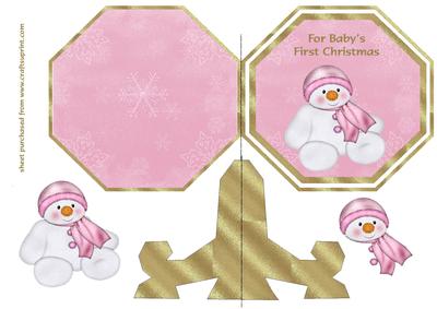 Babys 1st Christmas Pink Snowman Plate Card