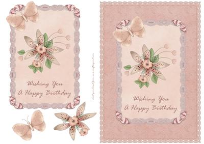 Pink Butterfly & Lilies