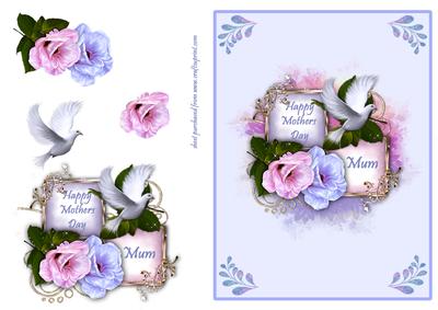 Pink & Blue Flowers & Dove - Mothers Day