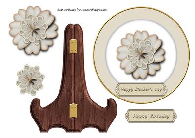 Beige Flower Plate Card & Stand