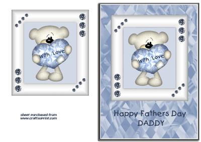 Blue & White Heart Bear - Daddy Fathers Day