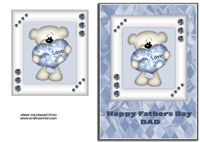 Blue & White Heart Bear - Dad Fathers Day