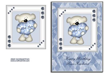 Blue & White Heart Bear - Husband Birthday