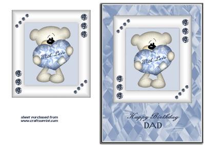 Blue & White Heart Bear - Dad Birthday