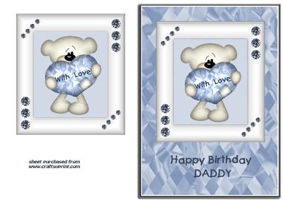 Blue & White Heart Bear - Daddy Birthday