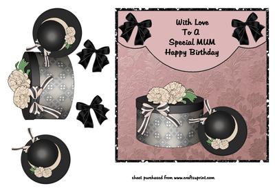 Black & Pink Hat & Hatbox - Mum Birthday