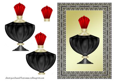 Perfume Bottle in Black Lace Frame - Blank Card