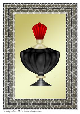 A4 Perfume Bottle in Black Lace Frame - Blank Card