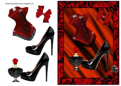 Red & Black Lace Corset - Blank Card