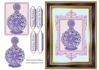 Perfume Bottle in Purple & Gold Frame