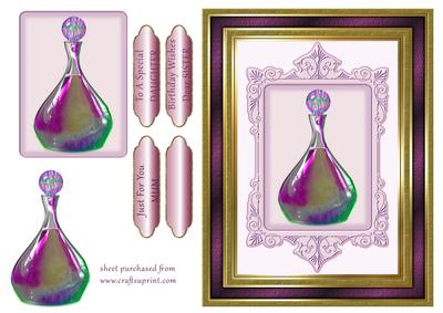 Perfume Bottle in Deep Pink & Gold Frame