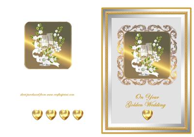 Wine Glasses & Flowers - Golden Wedding