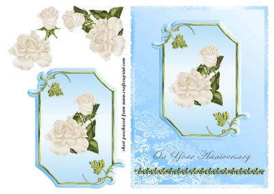 White Roses on Blue Plaque - Anniversary