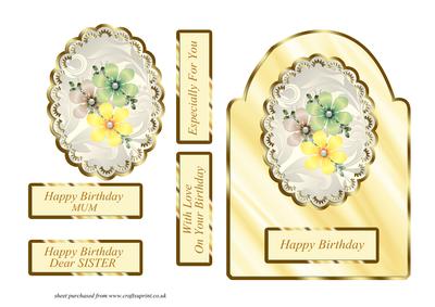 Lemon & White Dome Shaped Card Front with Flowers