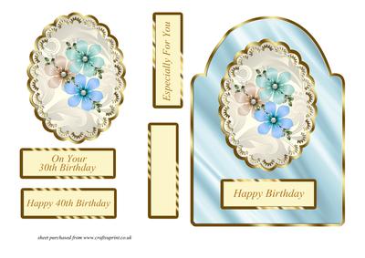 Blue & White Dome Shaped Card Front with Flowers