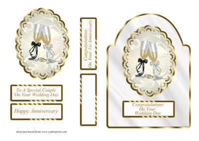 White & Gold Dome Shaped Card Front - Champagne Glasses & Ri