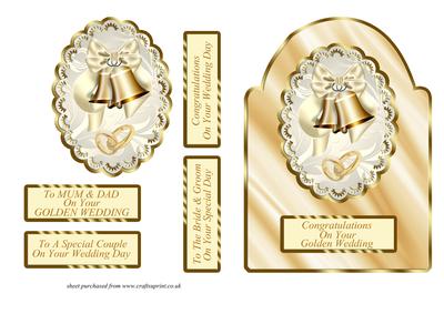 Ivory & White Dome Shaped Card Front - Wedding Bells