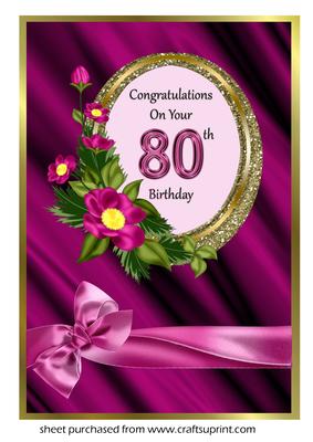 Oval Frame with Flowers 80th Birthday