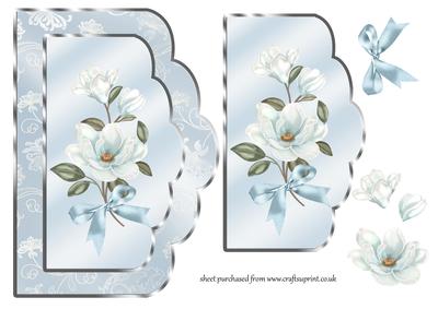 Scalloped Card Front with Blue Magnolias