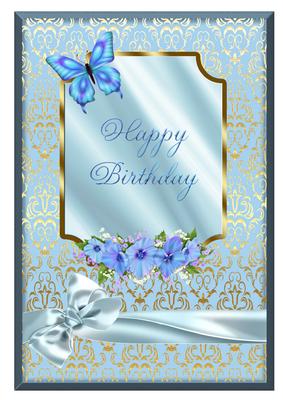 A4 Blue Butterfly & Flowers - Birthday