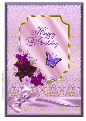 A4 Lilac Butterfly & Flowers - Birthday