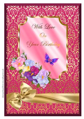 Multi-coloured Flowers & Butterfly - Birthday