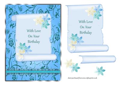 Blue Scroll Birthday Card Front