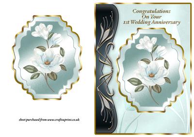 Blue Magnolias Art Nouveau Card Front - 1st Anniversary