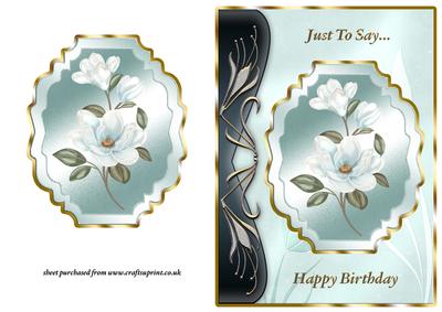 Blue Magnolias Art Nouveau Card Front - Birthday