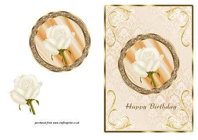 White Rose in Glitter Frame - Birthday
