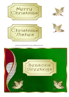 Gold Holly & Plaque Card Front