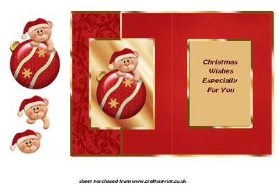 Teddy & Christmas Bauble Fold Back Card