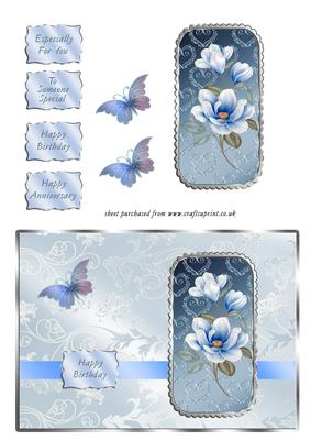 Blue Magnolias & Butterfly Card Front