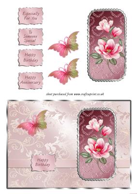 Pink Magnolias & Butterfly Card Front