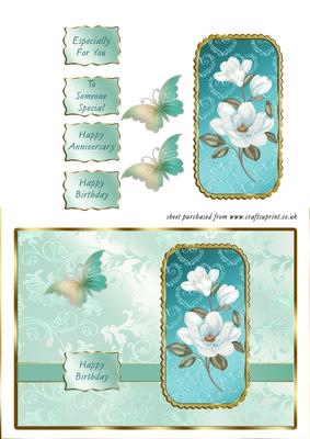 Turquoise Magnolias & Butterfly Card Front