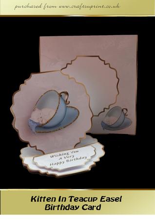 Kitten in Teacup Birthday Easel Card Kit